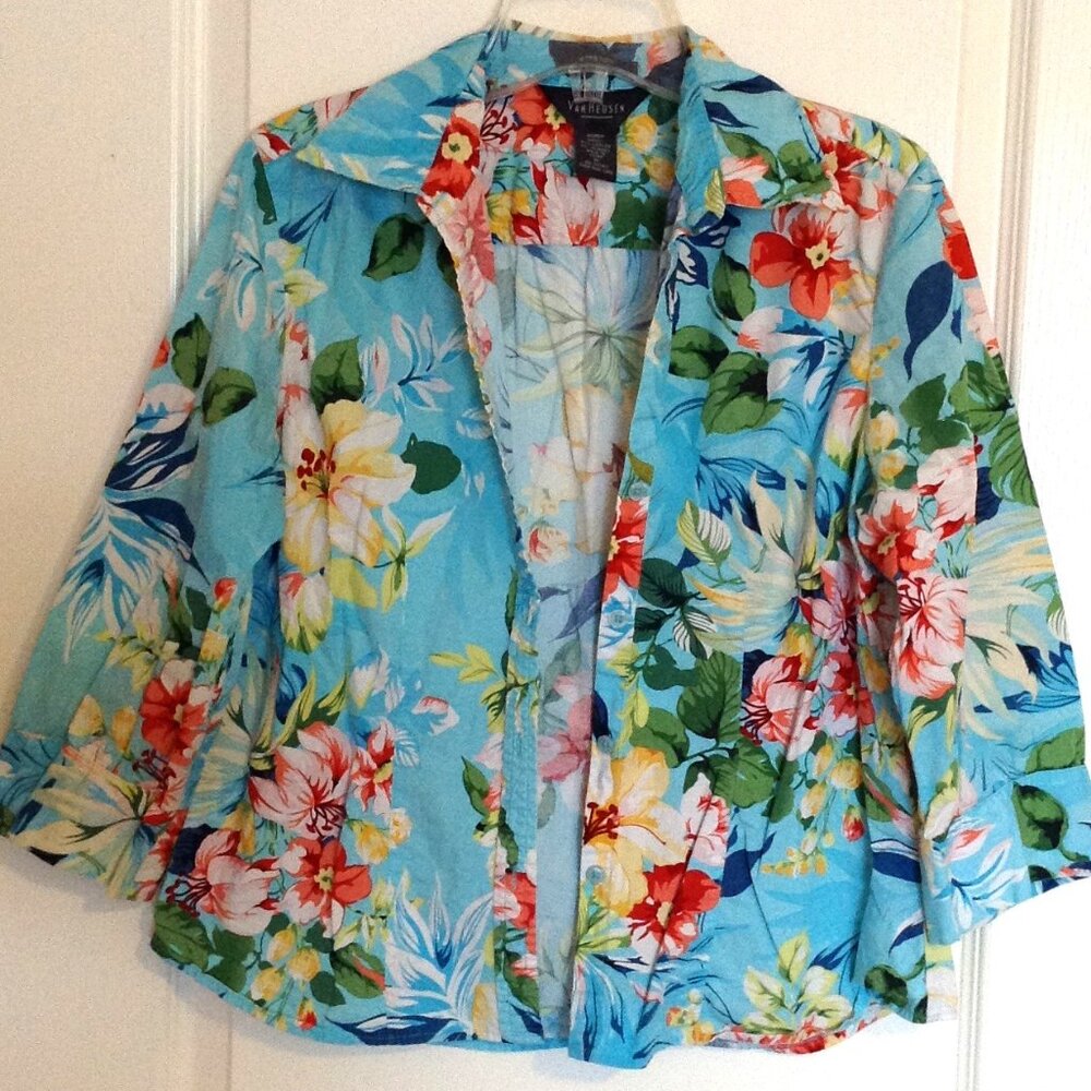 Van Heusen Womens Floral Colorful Cropped Button Down Lightweight Jacket Size M